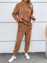 Letter Patched Drop Shoulder Teddy Hoodie & Pants
